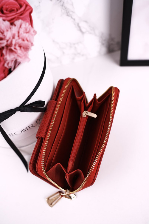 Elegancki Portfel Damski Zapinany na Suwak ESLEE Czerwony