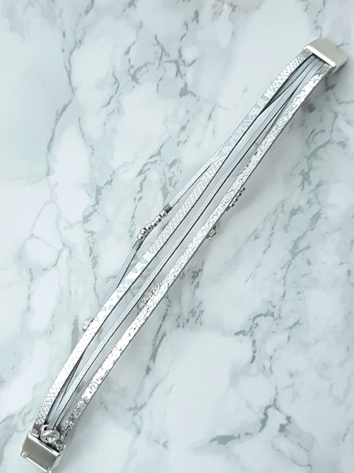 Damska Bransoleta Rzemień Srebrna Koraliki Michiko