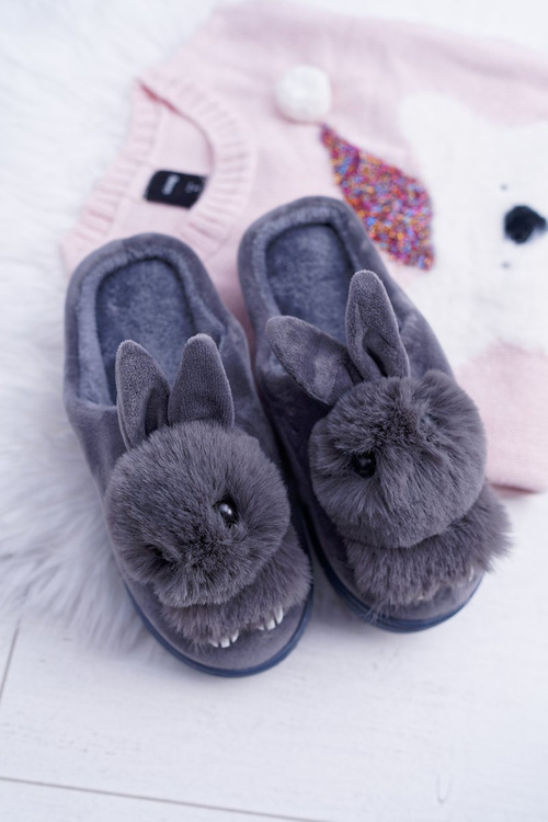 Papcie Damskie Klasyczne Z Królikiem Szare Howi