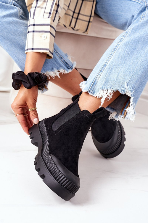 Zamszowe Workery Na Platformie Czarne Come With Me