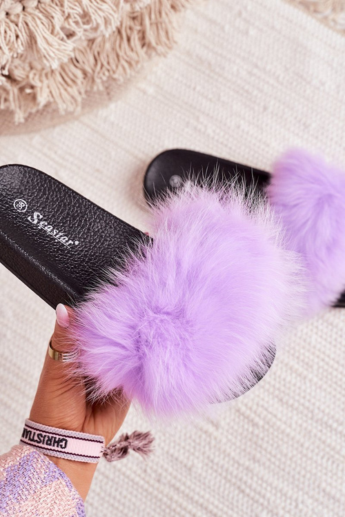 Damskie Klapki z Futerkiem Fioletowe Belmondo
