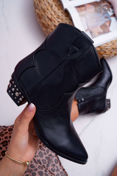 Botki Damskie Kowbojki Czarne Cliff