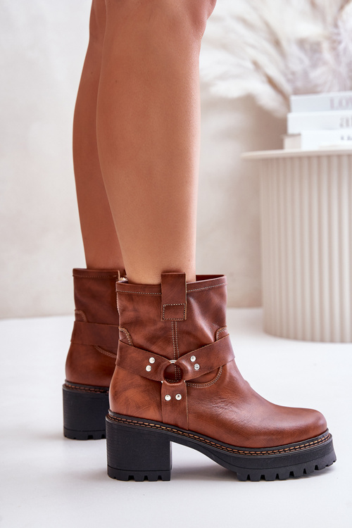 Damskie Skórzane Botki Na Zamek Lewski 3435 Brązowe