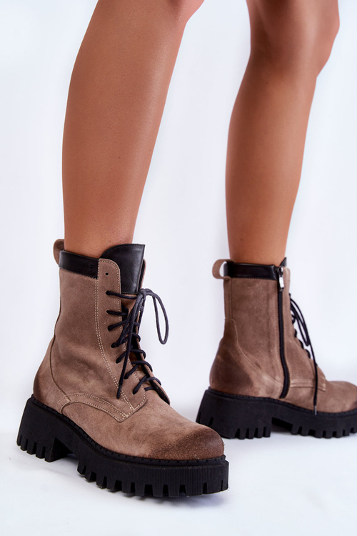 Klasyczne Zamszowe Ocieplane Botki Brązowe Lemar Caima