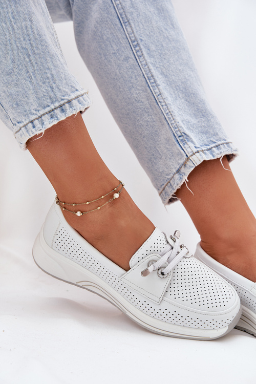 Półbuty Ze Skóry Naturalnej Na Platformie Artiker 56C2101 Białe