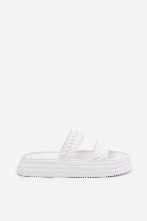 Piankowe Lekkie Klapki Damskie Na Platformie S.Barski ZK51-001 Białe