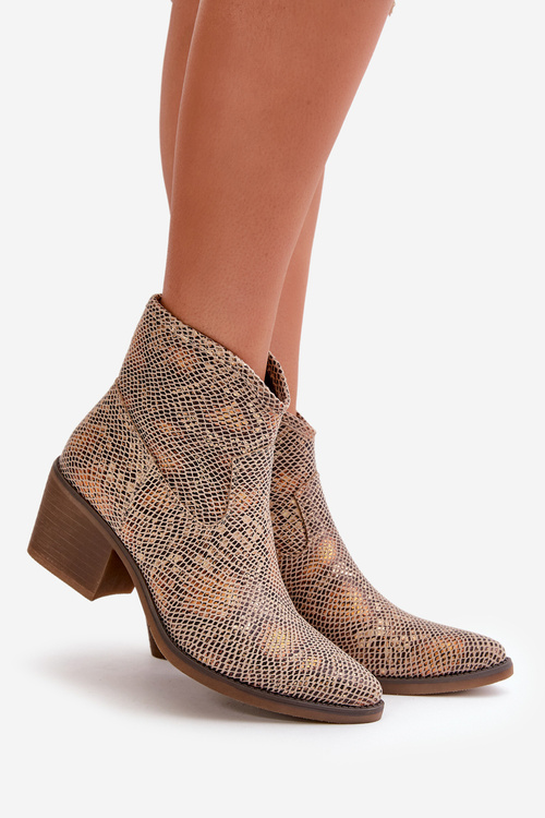 Botki Kowbojki Damskie Zapinane Na Zamek Zwierzęcy Wzór Złote Merisine