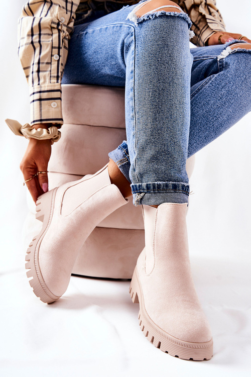 Zamszowe Botki Ocieplane Jasnobeżowe Tozzi