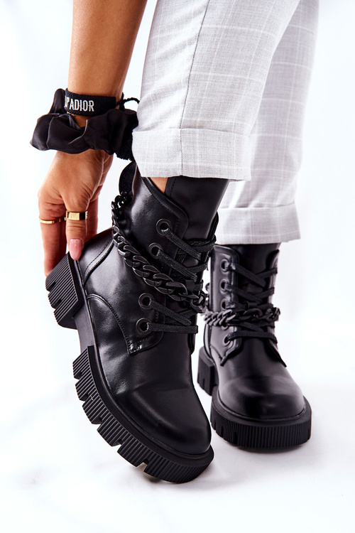 Skórzane Botki Workery Czarne Izzy