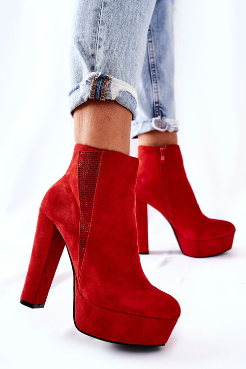 Zamszowe Botki Na Wysokim Obcasie Czerwone Sarsea