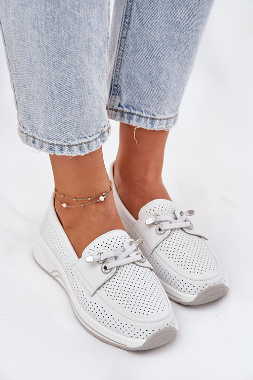 Półbuty Ze Skóry Naturalnej Na Platformie Artiker 56C2101 Białe