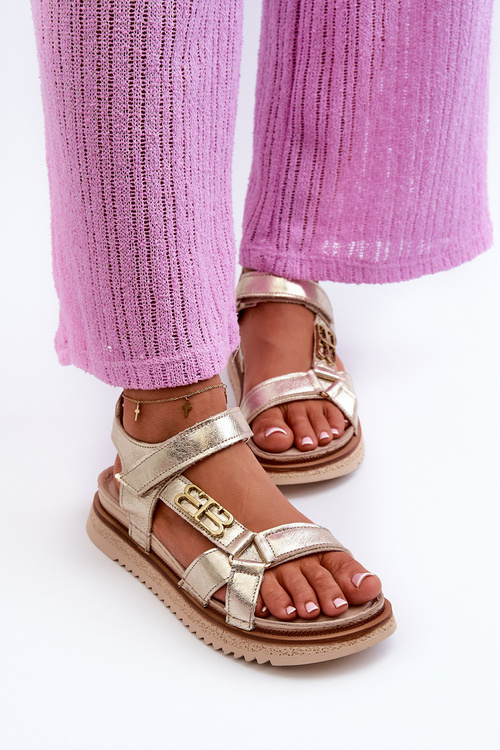 Zazoo 50103 Damskie Skórzane Sandały Na Platformie Złote