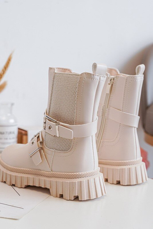 Botki Sztyblety Na Suwak Dziewczęce Beżowe Adeneia