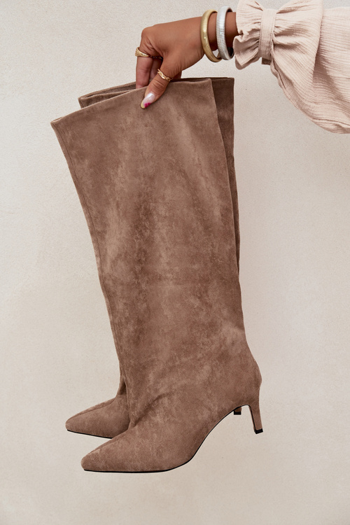 Wsuwane Kozaki Damskie Na Szpilce Beżowe Taffine