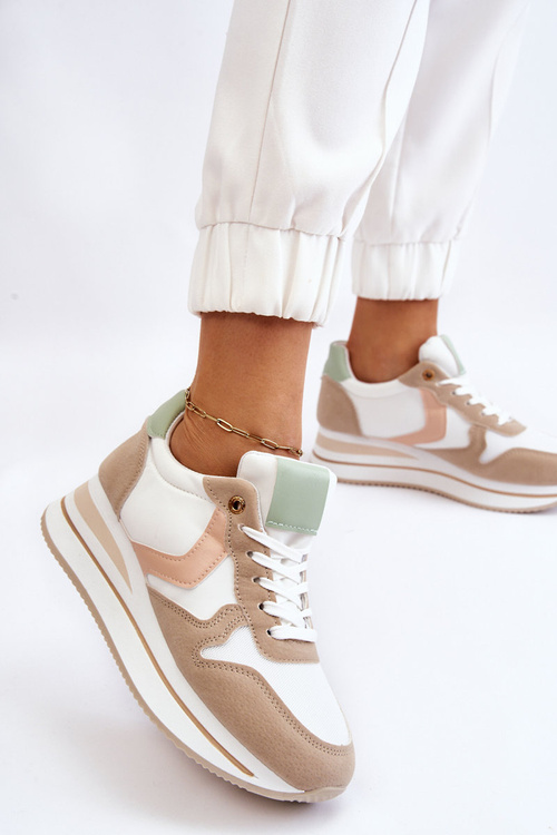 Damskie Buty Sportowe Na Koturnie Biało-Beżowe Neva