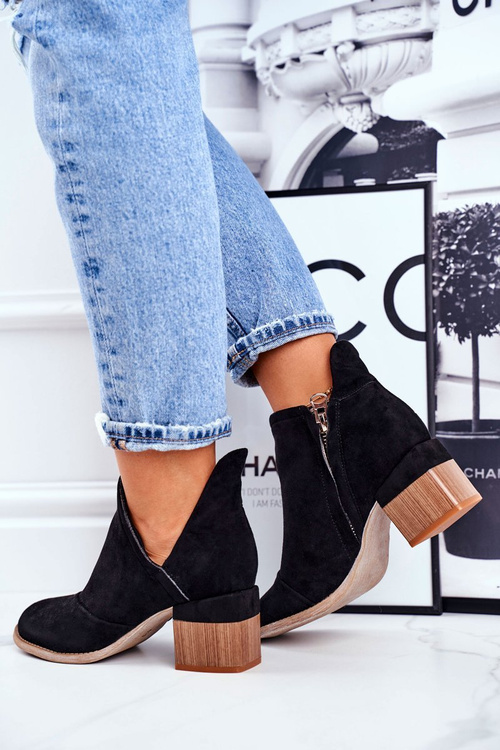 Damskie Botki Na Słupku Wycięte Czarne Mini Meliori