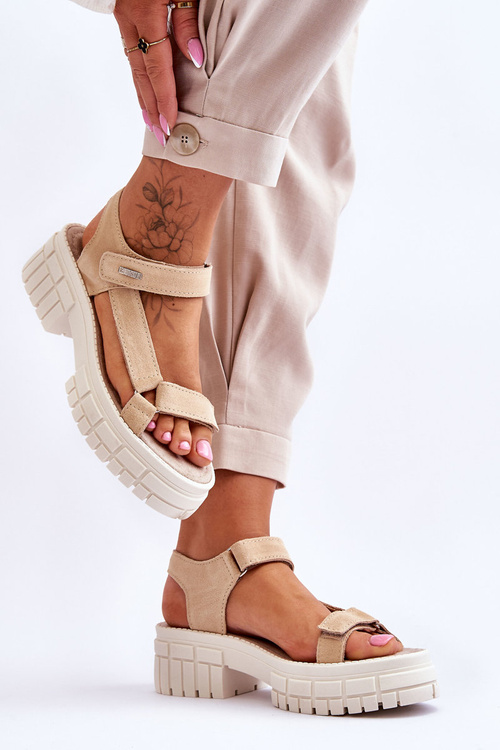 Damskie Zamszowe Sandały Big Star LL276036 Beżowe