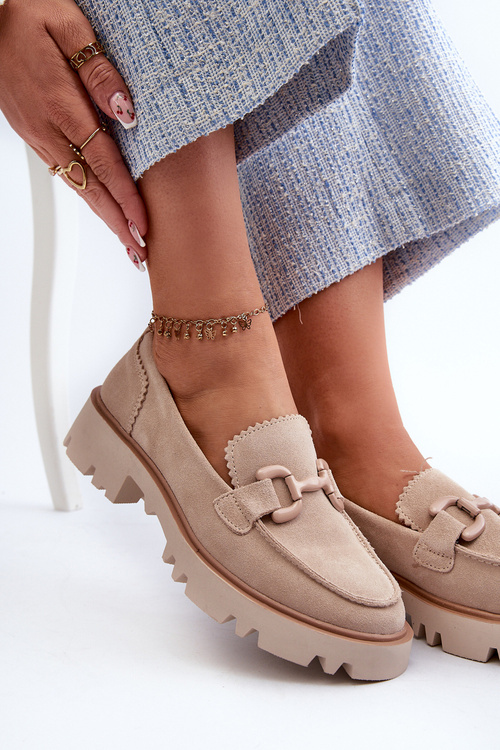 Zamszowe Mokasyny Damskie Z Ozdobą D&A TW117 Beżowe