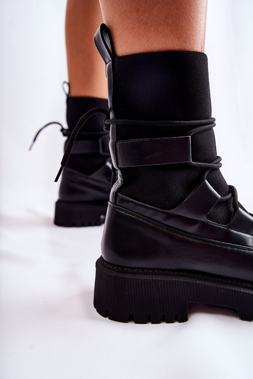 Damskie Botki Workery Ze Skarpetą Czarne Fallor