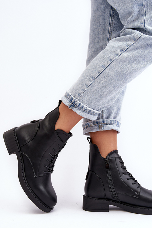 Klasyczne Damskie Botki Na Płaskim Obcasie Czarne Ballisa