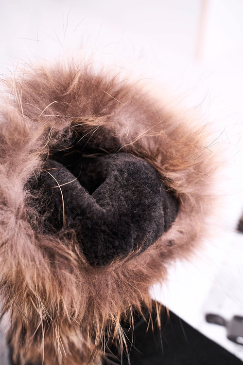 Damskie Botki Śniegowce Ocieplane Futerkiem Skóra Zamsz Czarne Balvin