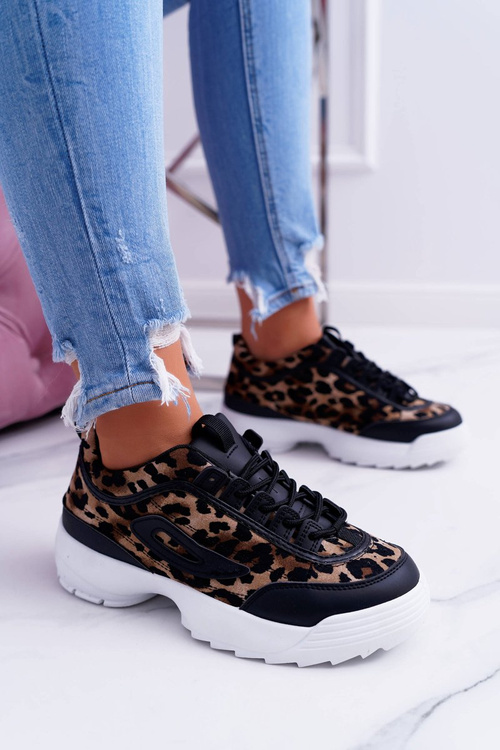 Sportowe Damskie Czarne Buty Leopard Faqundo