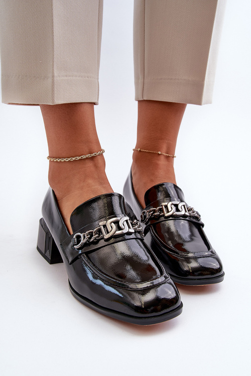 Lakierowane Czółenka Na Klocku Czarne S.Barski MR38-960