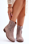 Damskie Zamszowe Ażurowe Botki Lewski Shoes 3301 Cappuccino