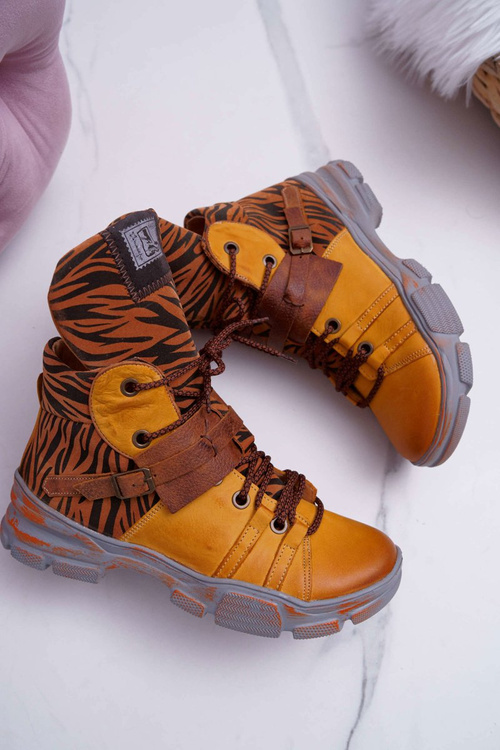 Botki Damskie Skórzane Trzewiki Maciejka Żółte 04218