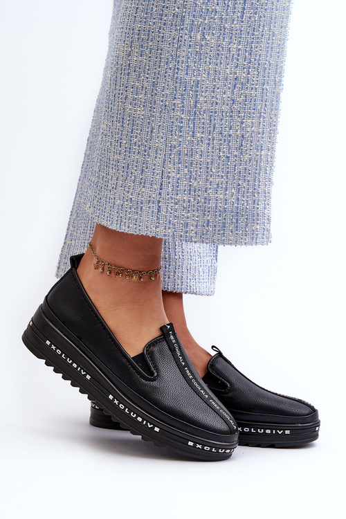 Skórzane Półbuty Damskie Na Platformie S.Barski LR260 Czarne