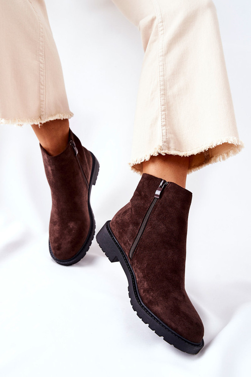 Botki Sztyblety Na Płaskim Obcasie Brązowe Laurette