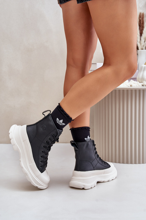 Skórzane Ocieplane Trampki Na Masywnej Platformie Big Star OO274A599 Czarne