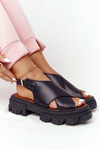 Skórzane Sandały Na Platformie Lewski Shoes 3018-0 Czarne
