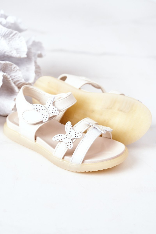 Dziecięce Sandały Z Motylkami Na Rzep Białe Malvika