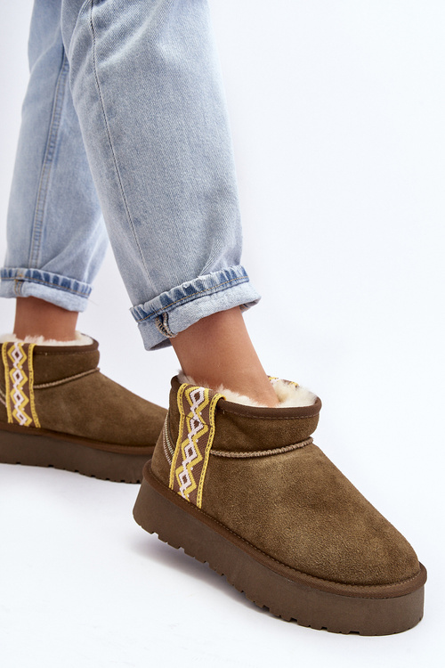 Skórzane Zamszowe Śniegowce Damskie Zielone Vebissat