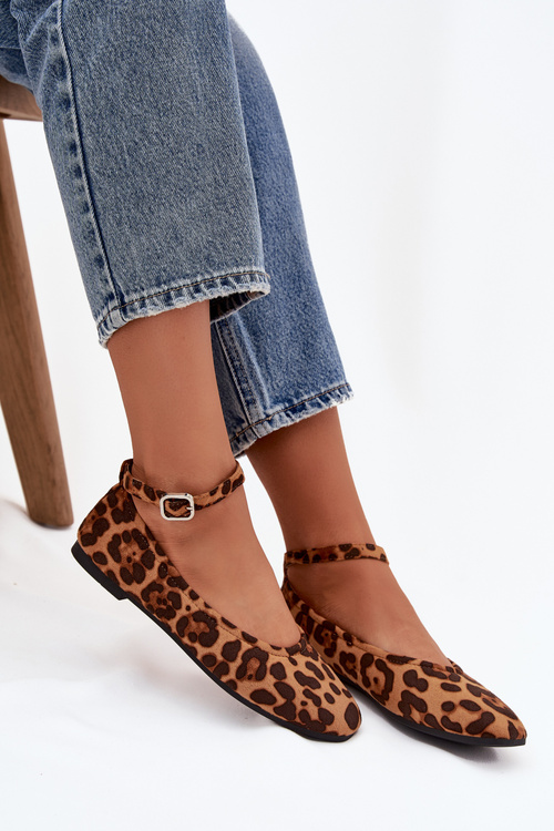 Baleriny Damskie Z Paskiem I Klamrą Panterka Janelor