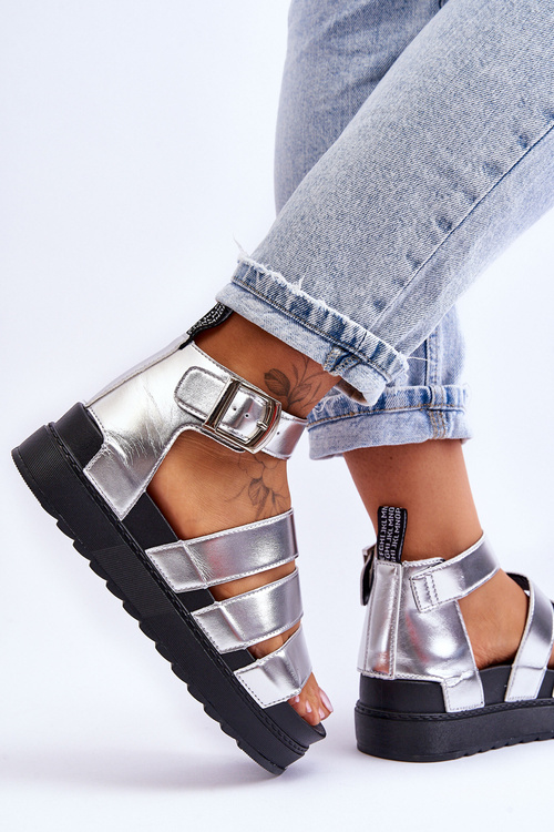 Sandałki Na Masywnej Platformie Srebrne Lisbona