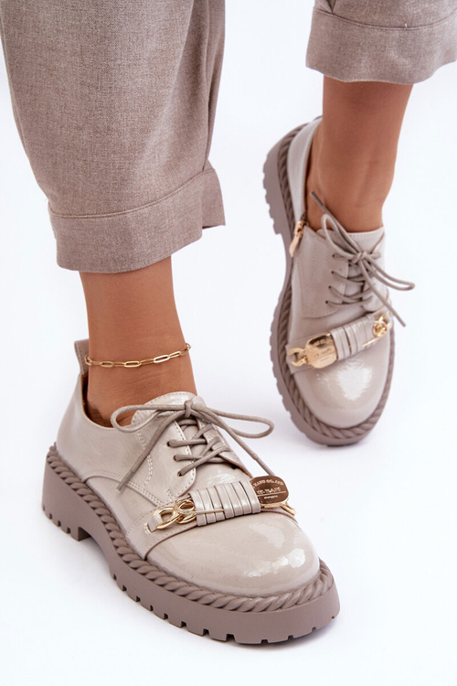 Damskie Lakierowane Półbuty D&A MR870-81 Szare