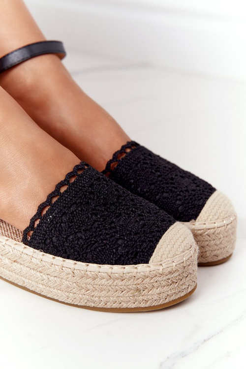 Koronkowe Espadryle Na Plecionej Platformie Czarne Larisa
