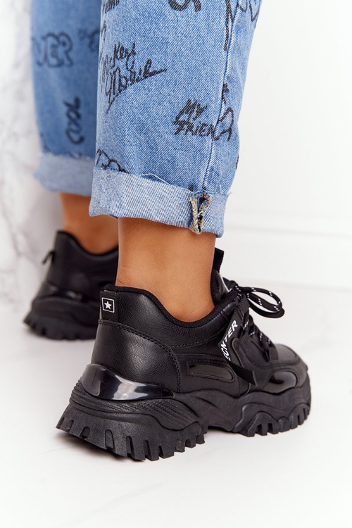 Damskie Sneakersy Na Masywnej Podeszwie Czarne Laugh