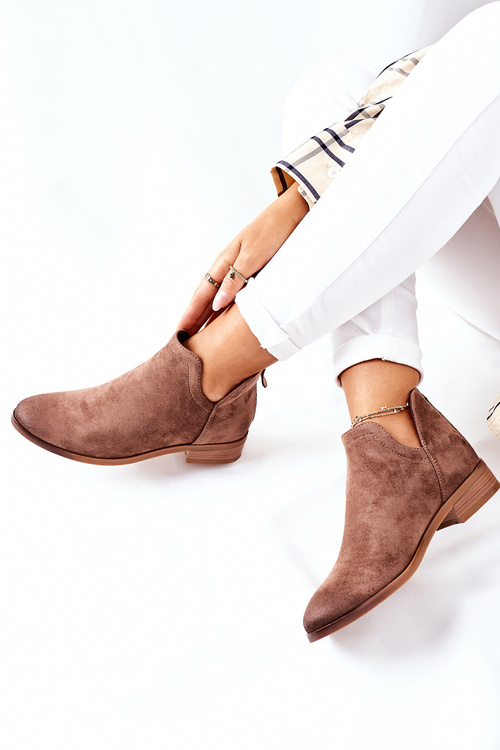 Zamszowe Damskie Botki Ocieplane Beżowe Joaliene