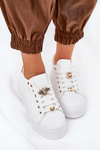 Sneakersy Damskie Na Platformie Z Przypinkami Białe Ilanina