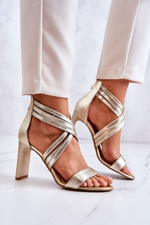 Skórzane Damskie Sandały Na Suwak Lewski Shoes 3138 Złote