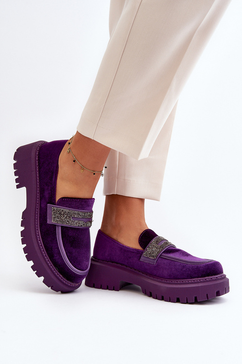 Damskie Welurowe Mokasyny Z Ozdobą Fioletowe Wendreda
