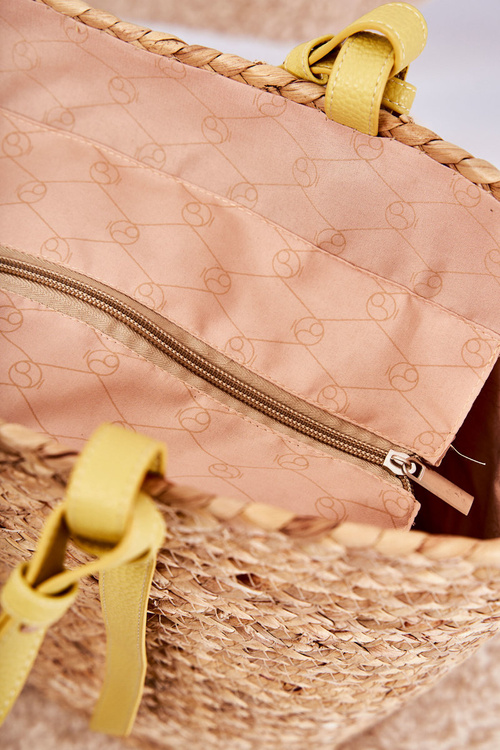 Pleciona Torebka Shopperka Na Plażę NOBO XM0090 Beżowo-Żółta