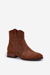 Ażurowe Damskie Botki Na Niskim Obcasie Brązowe Neliawen