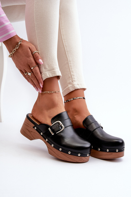 Damskie Klapki Chodaki Z Klamrą Czarne Seprilla