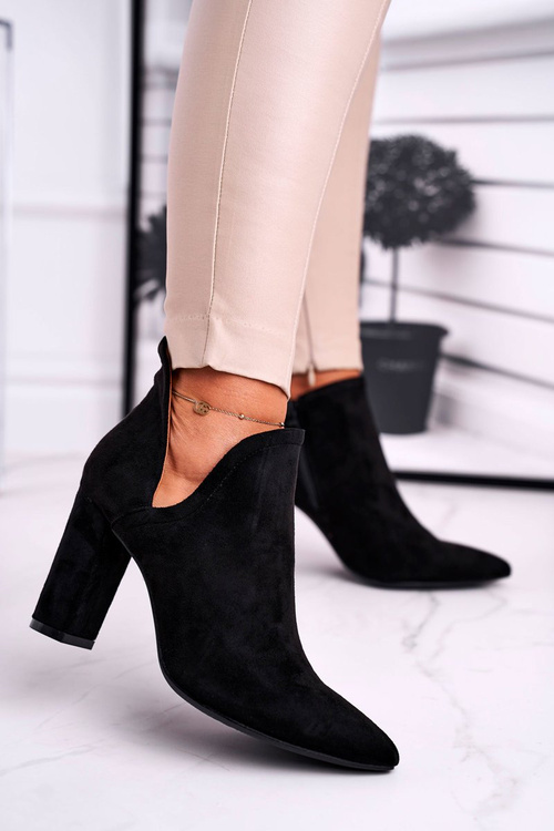 Damskie Botki Na Słupku Wycięte Czarne Voom