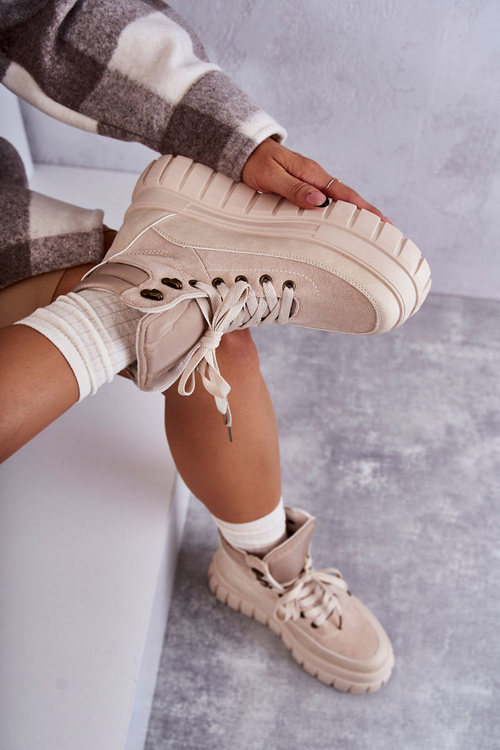 Wygodne Botki Na Platformie Beżowe Sanchio