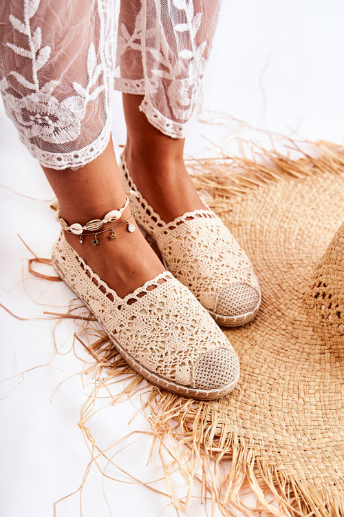 Damskie Ażurowe Espadryle Wsuwane Beżowe Letisa